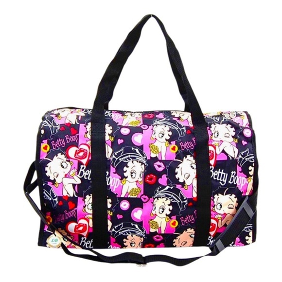 Betty Boop black & pink betty all over logo travel weekender nylon canvas bag - Picture 4 of 12